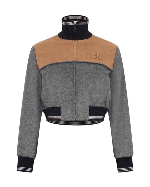 Miu Miu Gray Cropped Zip-Up Jacket