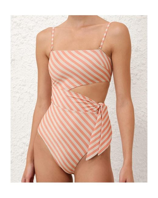Zimmermann Pink Striped One Piece Swimsuit