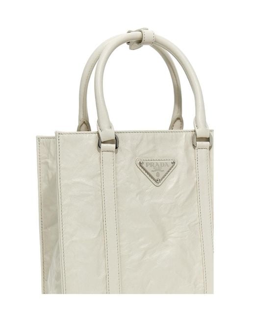 Prada White Antique Nappa Leather Tote Bag
