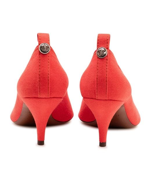 Versace Red Tina Denim Pointed Pumps