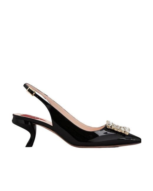 Roger Vivier Black Virgule Buckle Slingback Pumps