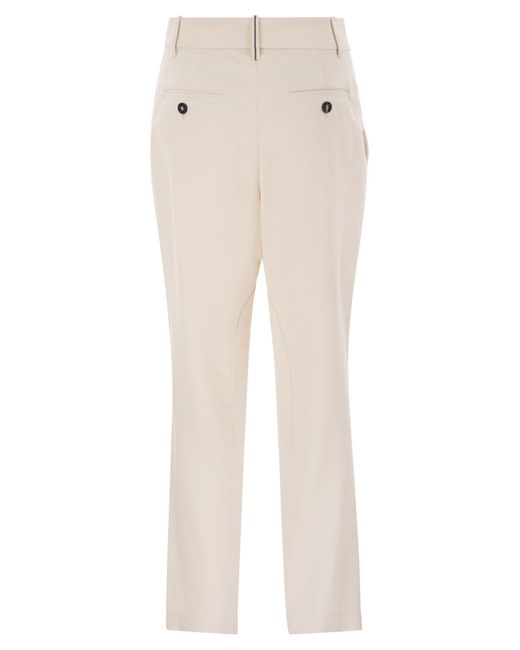 Brunello Cucinelli White Stretch Viscose-Wool Twill Equestrian Trousers With Jewellery