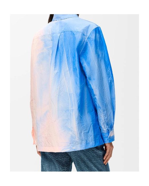 Loewe Blue Logo Embroidered Loose Fit Shirt