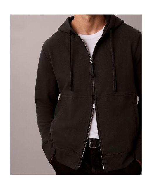Calvin Klein Black Cotton Terry Badge Zip Hoodie for men