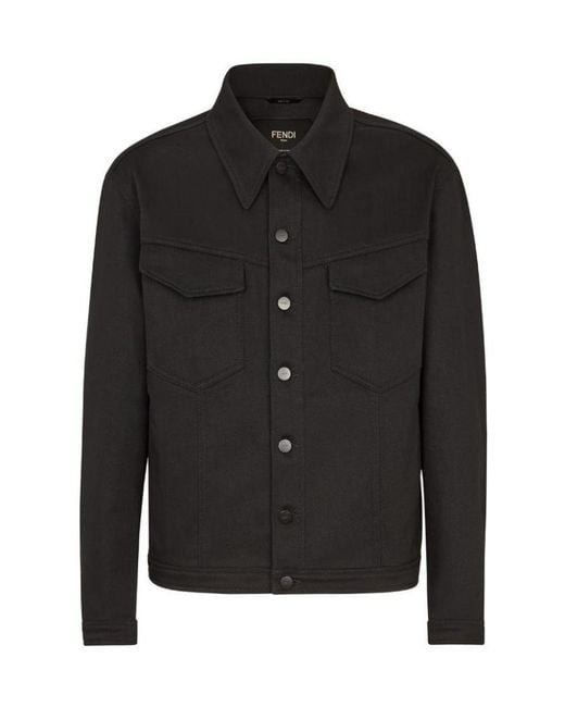 Fendi Black Roma Logo Denim Jacket for men