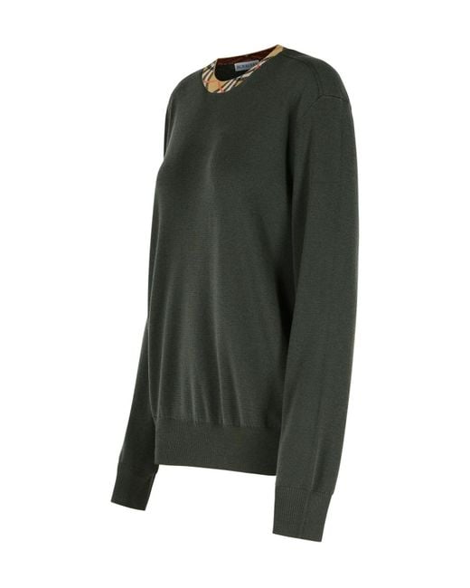Burberry Green Checked Neck Knitted Jumper for men