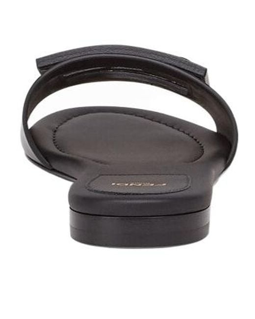 Fendi Black Ff Logo Plaque Open-Toe Sandals