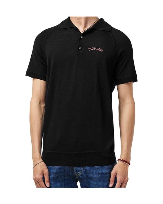 DSquared² Black Knit Short-Sleeve Polo Shirt for men