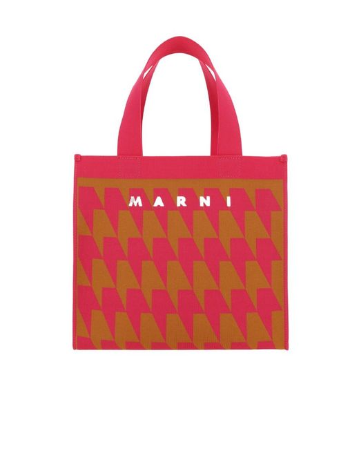 Marni Red Geometric-Pattern Tote Bag