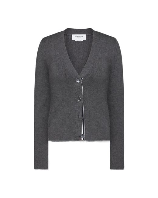Thom Browne Gray Pointelle Ribbed Knit Cardigan