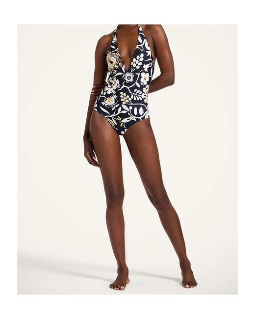 LaDoubleJ Blue Halter-Neck Floral Swimsuit