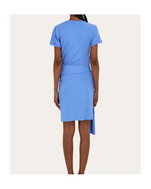 Ferragamo Draped Dress in Blue | Lyst
