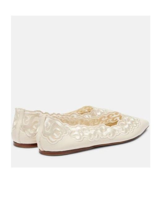 Gabriela Hearst Natural Ziva Embroidered Leather Ballet Flats