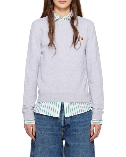 Maison Kitsuné Gray Maison Kitsuné Fox Head Patch Crewneck Sweatshirt