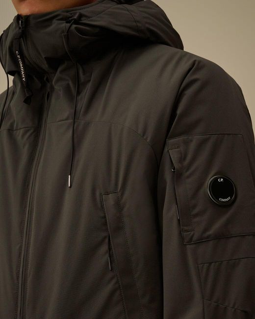 C P Company Black Long Sleeve Hooded Cotton Coat for men