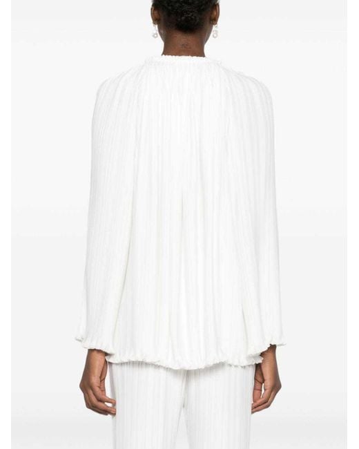 Lanvin White Pleated Effect Lace-Up Blouse