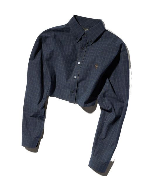 Gucci Blue Cropped Checked Cotton Poplin Shirt