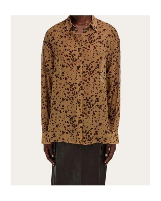 Ferragamo Brown Georgette Shirt With Orchid Print
