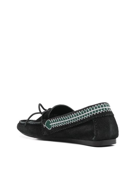 Isabel Marant Black Embroidered Suede Loafers