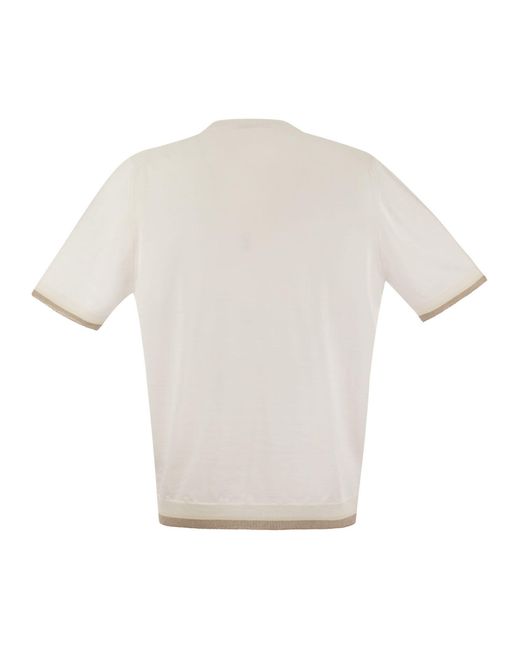 Peserico White Ribbed Hem T-Shirt for men