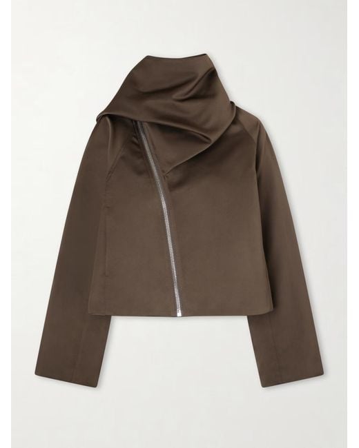 Rick Owens Brown Cropped Scarf Flight Satin-Shell Jacket
