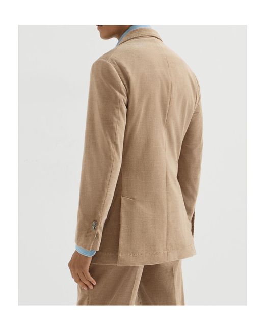 Brunello Cucinelli Brown Comfort Cotton And Cashmere Corduroy Deconstructed Blazer With Large Peak Lapels And Metal Buttons for men
