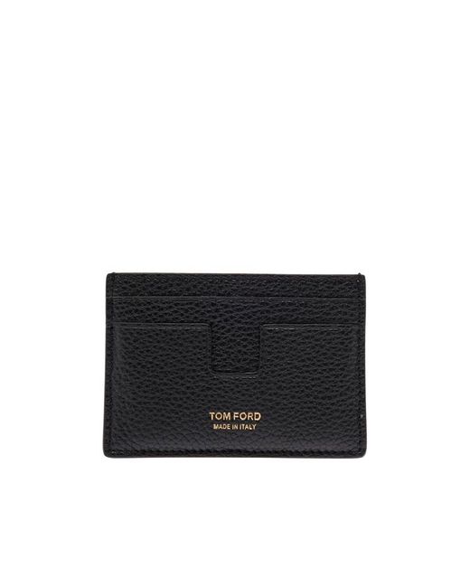 Tom Ford Black T Line Grain Card Holder for men