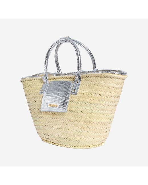 Jacquemus Metallic Logo Printed Le Panier Soli Woven Bucket Bag