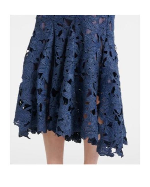 Oscar de la Renta Blue Guipure Lace Midi Dress