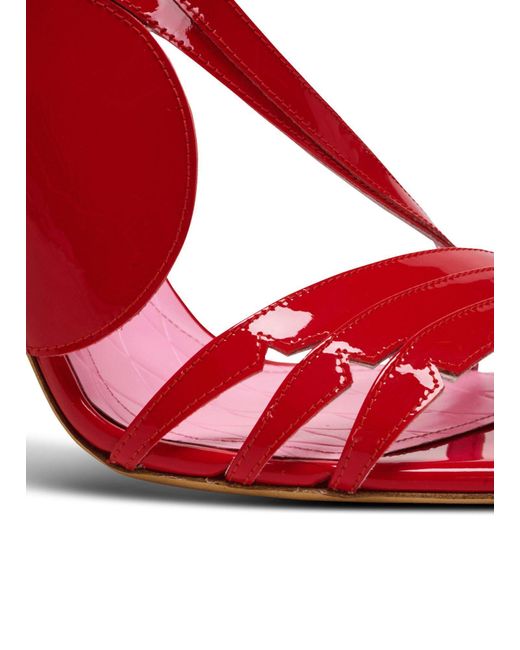 Balmain Red Square-Headed High-Heeled Sandals
