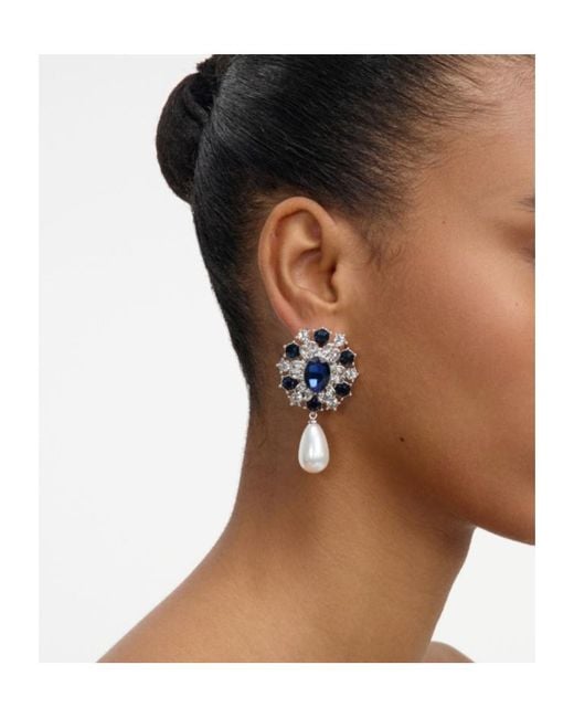 Self-Portrait Blue Crystal Pearl Droplet Earring