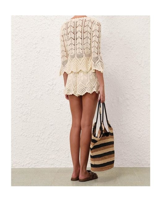 Zimmermann Natural Awaken Lace Crochet Shorts