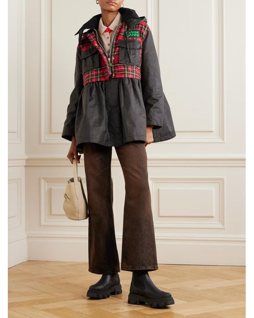 Barbour Gray Ganni Plaid Hooded Jacket