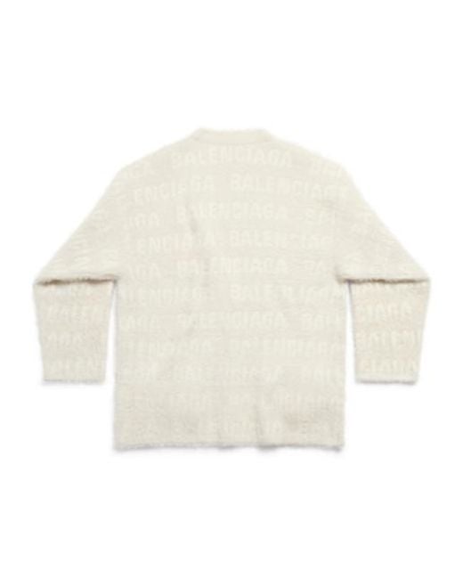 Balenciaga White Allover Logo Furry Cardigan
