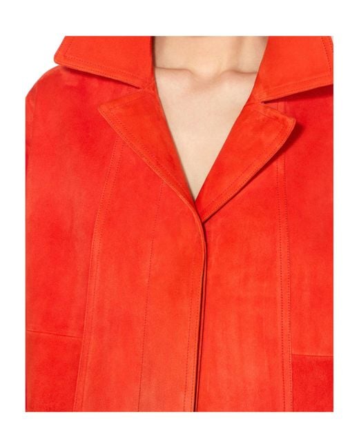 Alaïa Red A-Line Suede Goatskin Coat