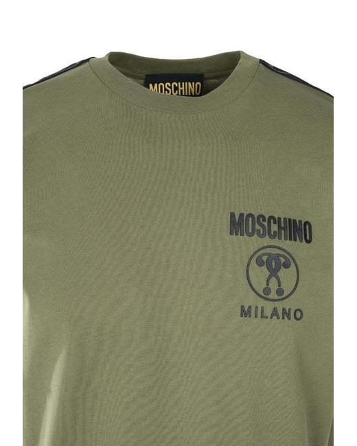 Moschino Green Double Question Mark Cotton T-Shirt for men