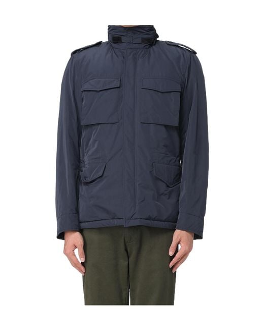 Aspesi Blue Hooded Flap-Pocket Jacket for men