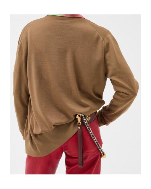 Versace Brown Logo Embroidered Button-Up Cardigan