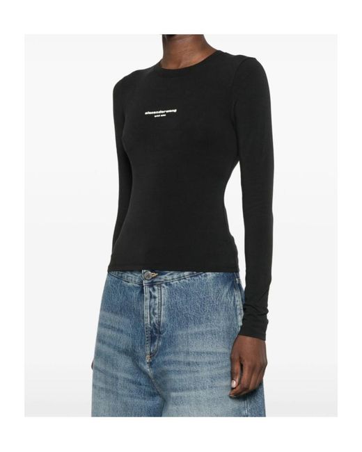 Alexander Wang Black Fitted Ls T-Shirt W/ Logo Print