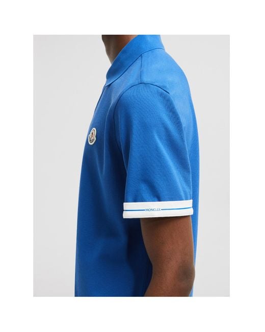 Moncler Blue Logo Cotton Piquet Polo Shirt for men