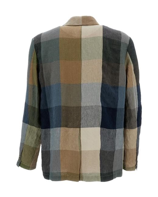 Barena Gray Single Breasted Checked Jacket for men