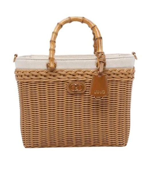Liu Jo Brown Woven Top-Handle Tote Bag
