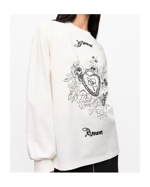 Ganni White Re-Cut Heavy Long Sleeve T-Shirt