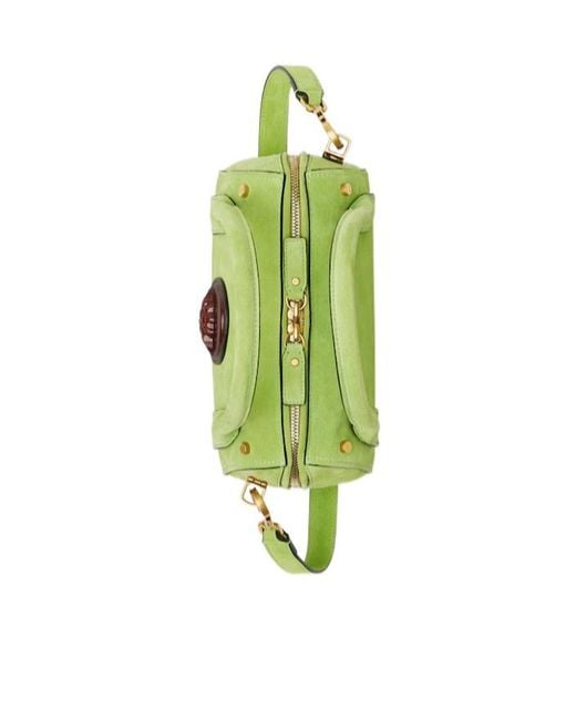 Versace Green Small Medusa Head Suede Tote Bag