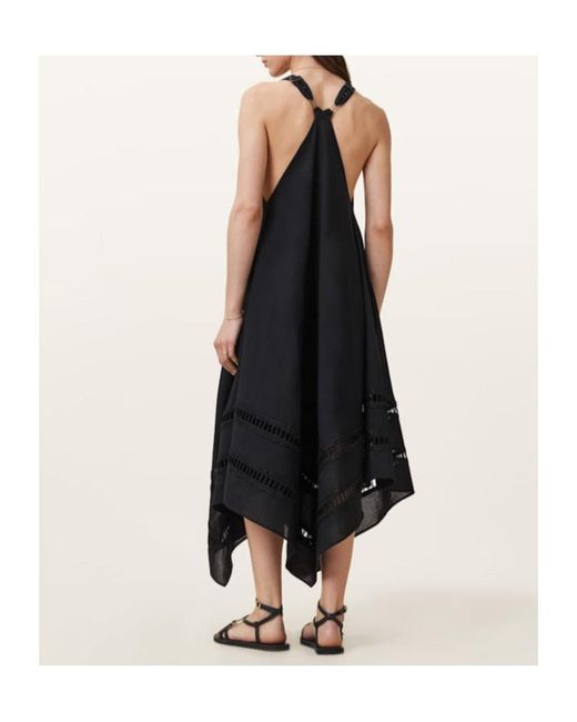AllSaints Black Lace-Insert Asymmetric Day Dress