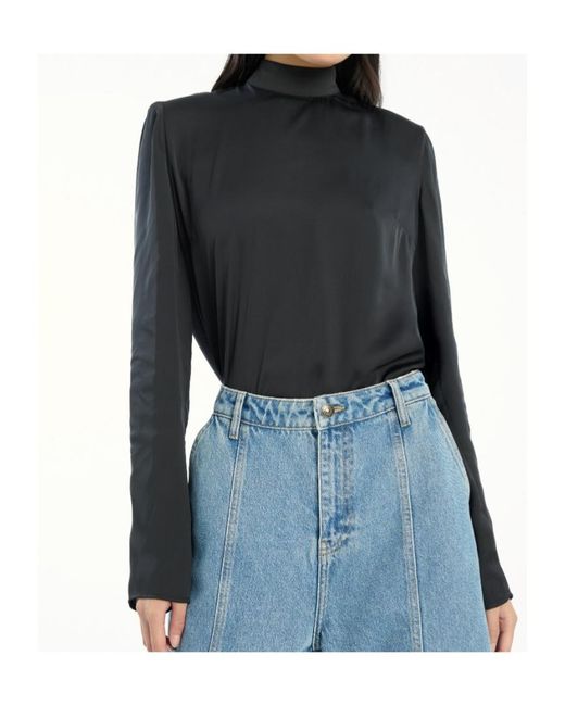 ROTATE BIRGER CHRISTENSEN Black Draped-Back Top