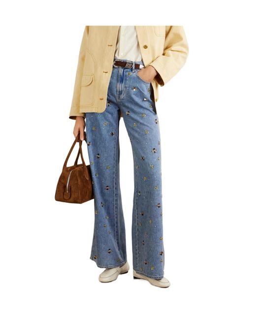 Veronica Beard Blue Kasey Wide-Leg Jeans