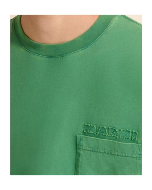 Marni Green Logo Patch Crewneck T-Shirt for men