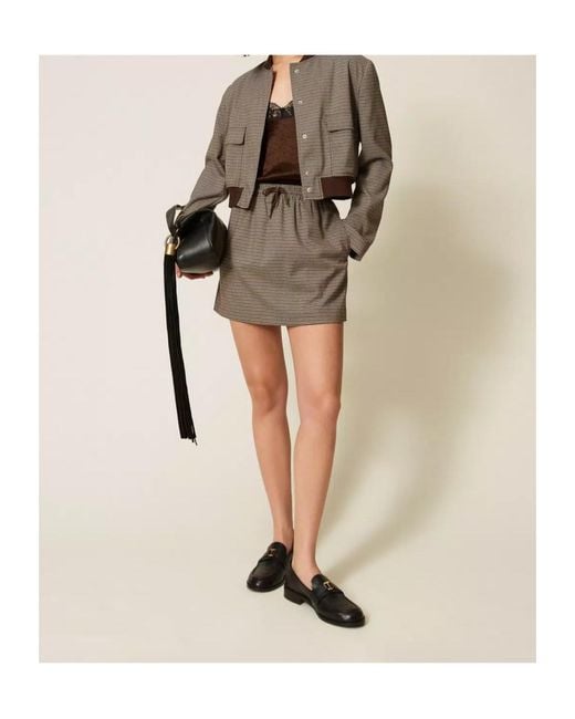 Twinset Brown Short Houndstooth Skirt