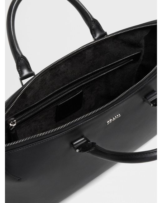 Zegna Black Logo Detailed Top Handle Briefcase for men